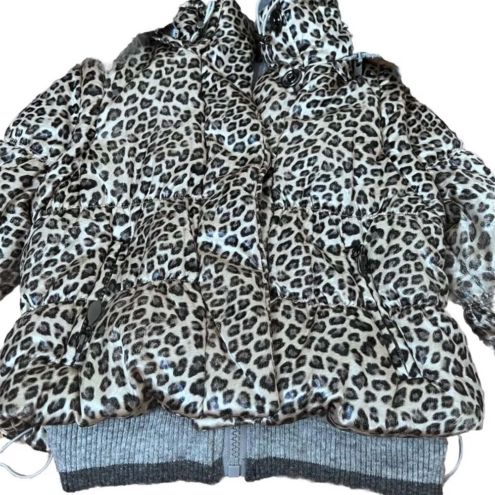 MonnaLisa Puffer Convertible Vest Jacket Girls Size 6 Leopard Fur Trim Hood - Picture 3 of 8